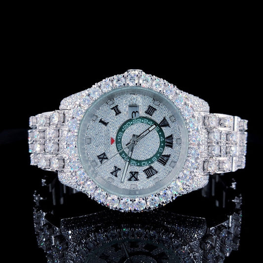 CE  Classic Roman Dial Iced Out VVS Moissanite Stainless Steel  Diamond Hip Hop Bust Down Watch  Studded Watch Automatic Movement Watch Fully Iced out Watch CE_R1021