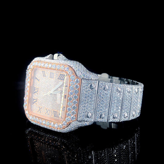 CE  Luxury iced out watch  Fully  Square Roman Dial  Stylish Automatic Moissanite  Watch Hip Hop  Movement Studded  Bust Down   Iced Out CE_C1041