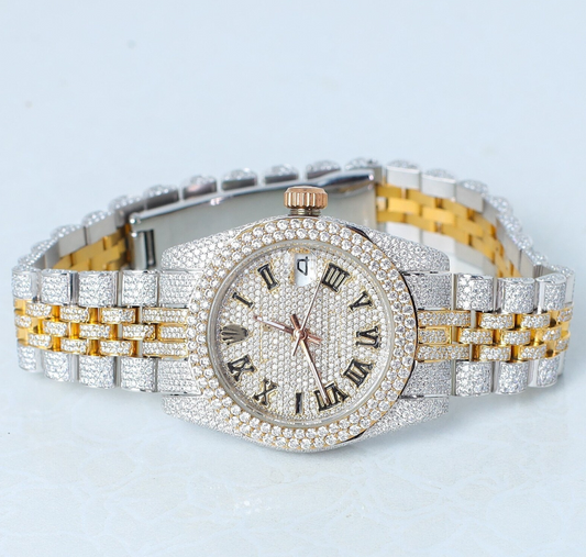 CE  Fully Automatic Round  Dial Watch  Iced Out VVS Diamond Hip Hop Bust Down Watch  Studded Watch Automatic Movement Watch Fully Iced out Watch CE_R1018