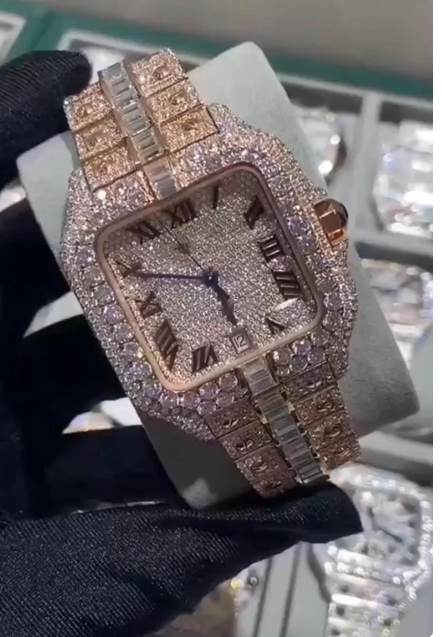 CE  Luxury iced out Baguette Watch watch  Fully  Square Roman Dial  Stylish Automatic Moissanite  Watch Hip Hop  Movement Studded  Bust Down   Iced Out  CE_C1042